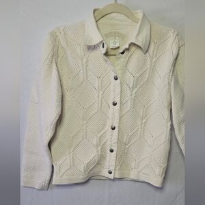 Blue Willi's Denmark Vintage Crocheted Knit Sweater Collar Cream Shacket Size S